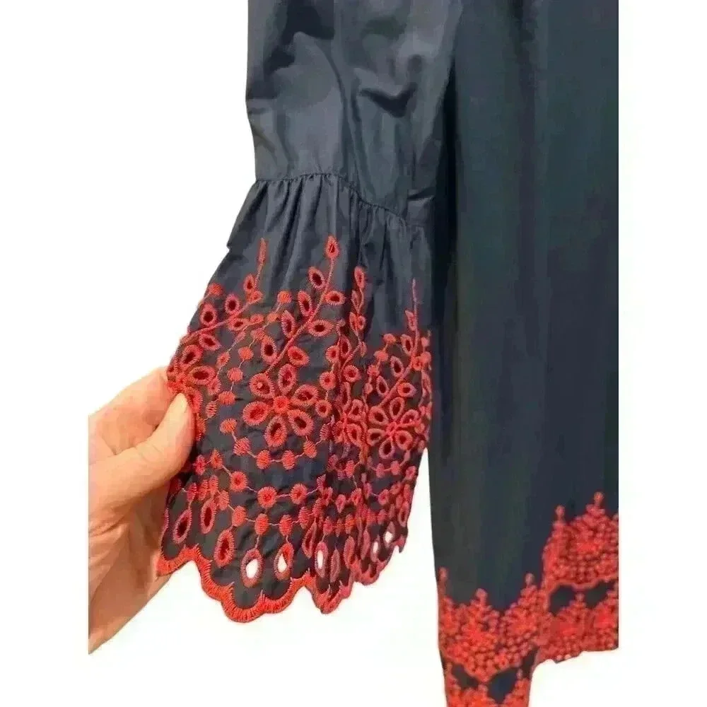 J. Crew Navy with Red Eyelet Embroidery Shift Dress Cotton Summer Size S, NWT.